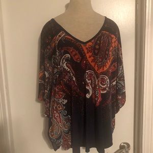 Navy blue and burgundy batwing top